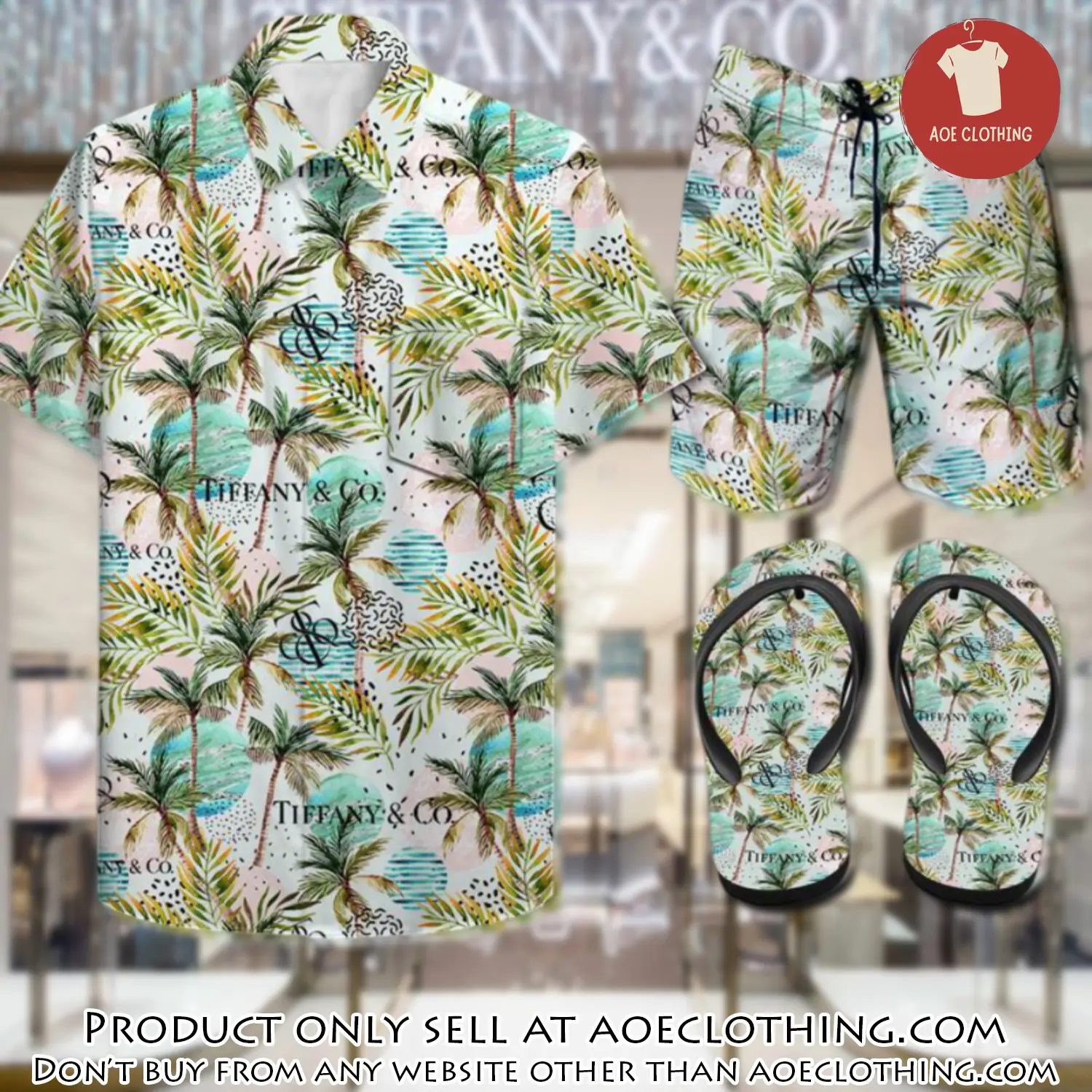 Tiffany & co. combo hawaii shirt shorts flip flops luxury brand summer outfit hsf165 aoe1925307
